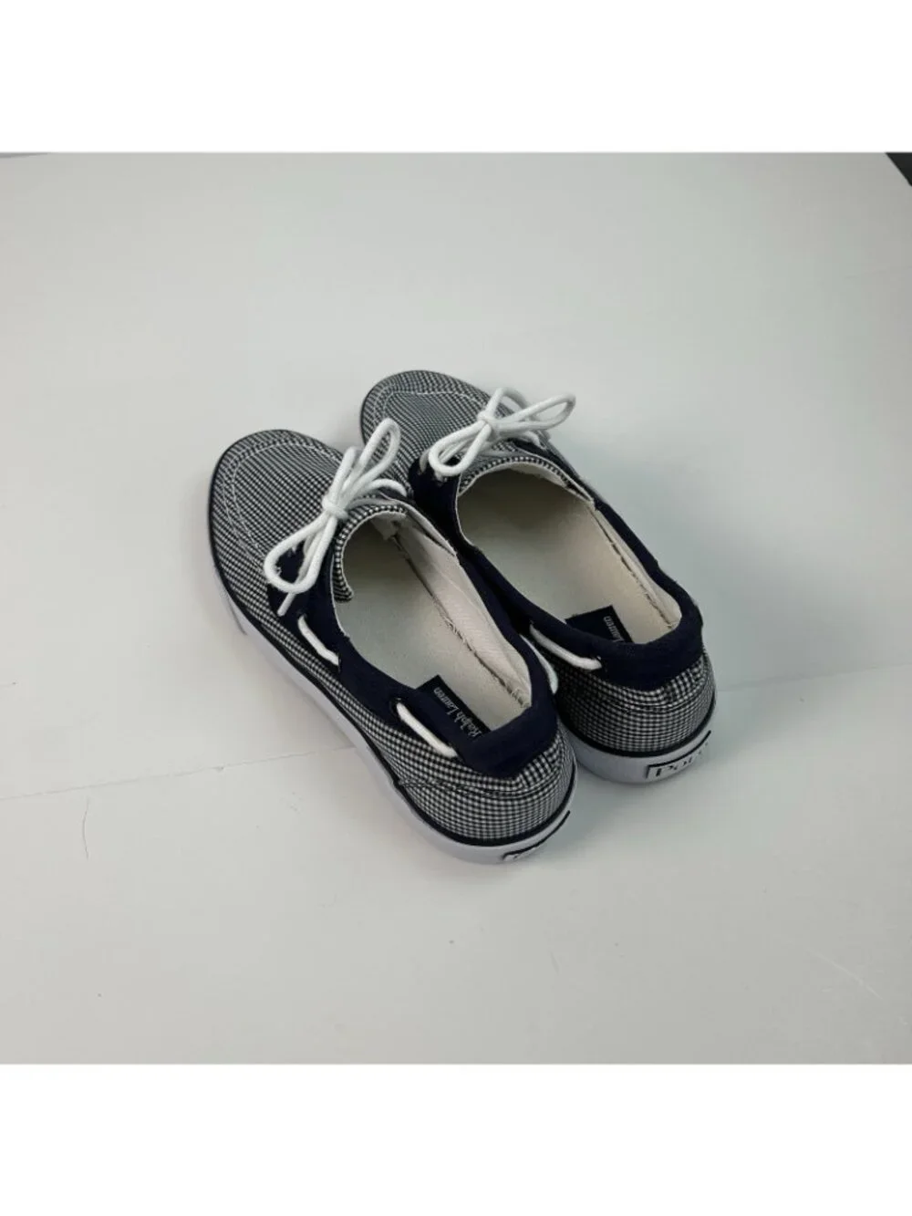 Polo Ralph Lauren Shoes Lander Low Canvas Gingham Blue  Topsiders Boat Size 11D